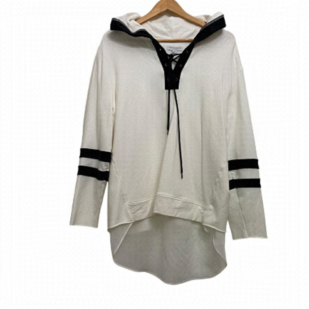 KATHERINE Barclay Montreal cotton hoodie sweatshirt white black sheer back M
